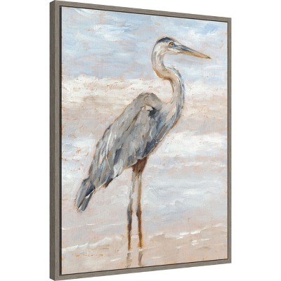 Beach Heron I Canvas Print with Sylvie Greywash Floater Frame