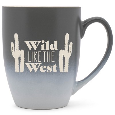 100 North Cactus Design 10 Ounce Gray and White Two Toned Ombre, Comfortably Fits Your Hands, Ceramic Tea Coffee Cup Mug, Wild Like The West