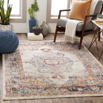 Zuidvelde Gray and Cream Oriental Pattern Area Rug