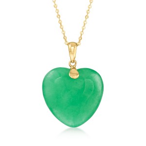 Ross-Simons Jade Heart Pendant Necklace in 10kt Yellow Gold - 1 of 4