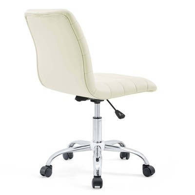 Cream Channel Tufted Armless Swivel Office Chair with Metal Base