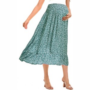 Maternity Dress Women's High Waist Floral Print Pleated Maxi Skirt - 1 of 3
