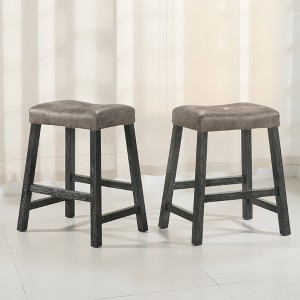 GDFStudio Gilbert Rustic Backless Rubberwood Upholstered Counter Stool (Set of 2) - 1 of 4