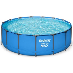 Bestway Steel Pro MAX 15’ x 48" Round Steel Above Ground Outdoor Swimming Pool Metal Frame for Backyards, Blue - 1 of 4