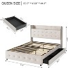 Coucheta Queen Velvet Bed Frame - Beige Storage Headboard with Charging, 4 Drawers, Wood Slats, Quiet - 2 of 4