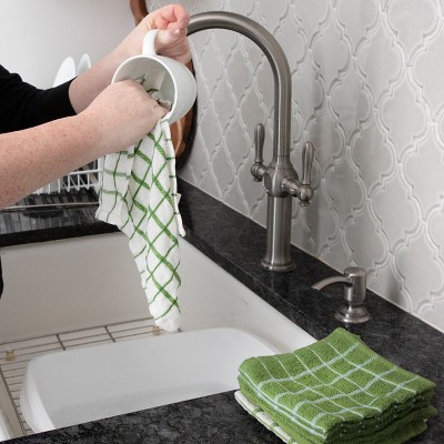 Green and White Cotton Terry Kitchen Towel and Dish Cloth Set, 9-Piece