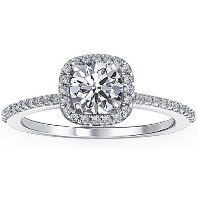 Pompeii3 1 Ct Cushion Halo Diamond Engagement Ring 10k White Gold Lab Created