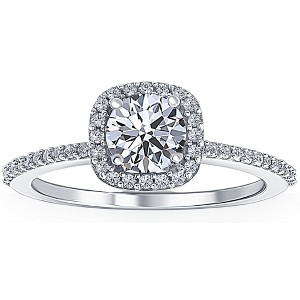 Pompeii3 1 Ct Cushion Halo Diamond & Moissanite Engagement Ring 14k White Gold Lab Created - 1 of 4