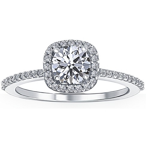 Pompeii3 1 Ct Cushion Halo Diamond & Moissanite Engagement Ring 14k White Gold Lab Created - image 1 of 4