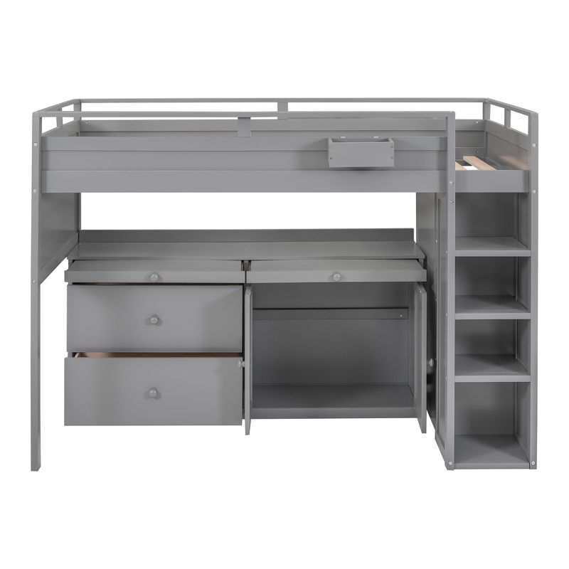 Twin Size Loft Bed with Rolling Cabinet and Desk-ModernLuxe, 5 of 14