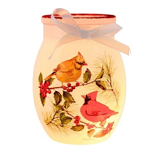 Stony Creek 4.0 Inch Winter Cardinal Couple Pre-Lit Small Jar Christmas Lighted Glass Accent , Christmas Decor Illuminated Vase Cardinals (1PC) - 1 of 4