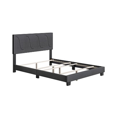 Boyd Sleep VMI0405BKEK Aberdeen Linen Upholstered King Platform Bed Frame with Decorative Headboard and Wood Slat Supports, Black Charcoal