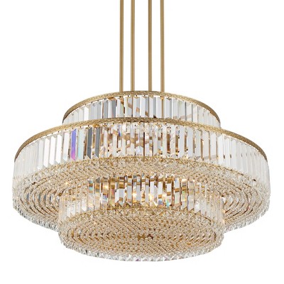 Soft Gold and Crystal 16-Light Three-Tier Chandelier