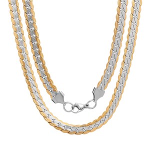 Steeltime 24" Men's stainless steel flat curb chain necklace. Color Option: Silver, Gold, Two-Tone - 1 of 4