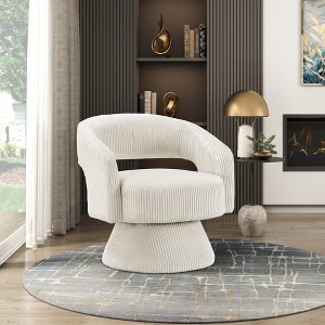 Corduroy Upholstered Swivel Accent Chair with Plush Seating, Attached Cushions, Foam Padding, Solid Wood Frame and 360-Degree Swivel - 1 of 4