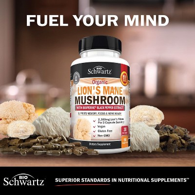 Organic Lion's Mane Mushroom Capsules with BioPerine, 90ct