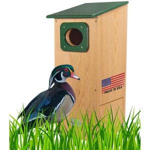JCS  Wildlife Cedar Wood Duck House with Recycled Poly Lumber Roof and Predator Guard - 1 of 4