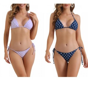 INSPIRE CHIC Women's Polka Dots Halter Double Tie Back Triangle Bottoms Swimwear Bathing Bikini Suits 2 Sets - 1 of 4