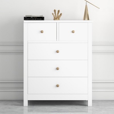 Chest of Drawers with 5 Drawers, Wood Vertical Dresser Organizer with Metal Handle