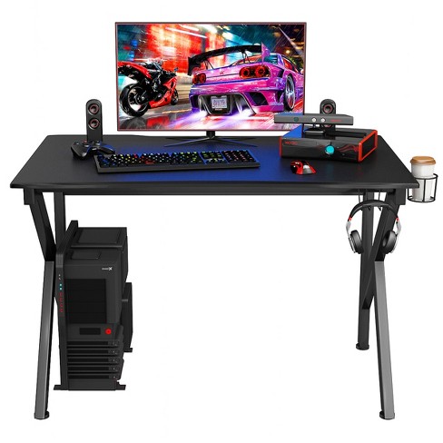 Costway Gaming Desk Gamers Table E-sports K-shaped W/ Cup Holder Hook Home New :