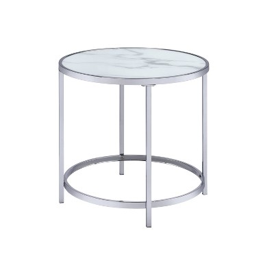 Rayne Round End Table Faux Marble White - Steve Silver Co.