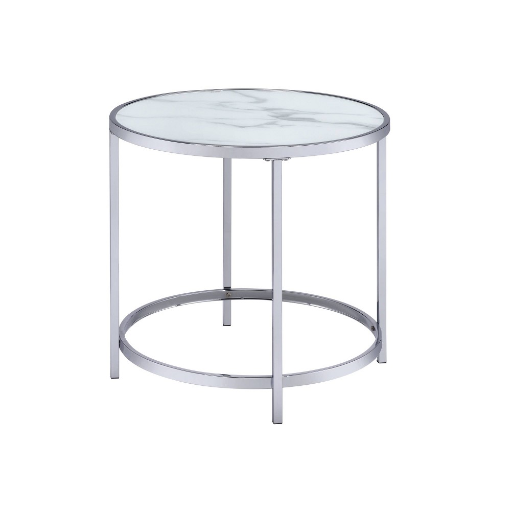 Photos - Coffee Table Rayne Round End Table Faux Marble White - Steve Silver Co.