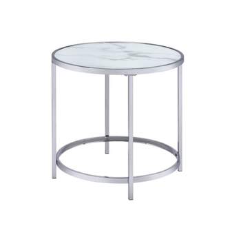 Rayne Round End Table Faux Marble White - Steve Silver Co.