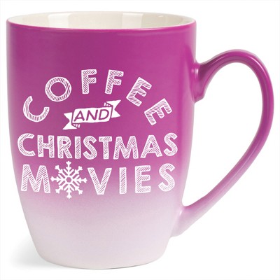 Elanze Designs Coffee And Christmas Movies Two Toned Ombre Matte Pink and White 12 ounce Ceramic Stoneware Coffee Cup Mug