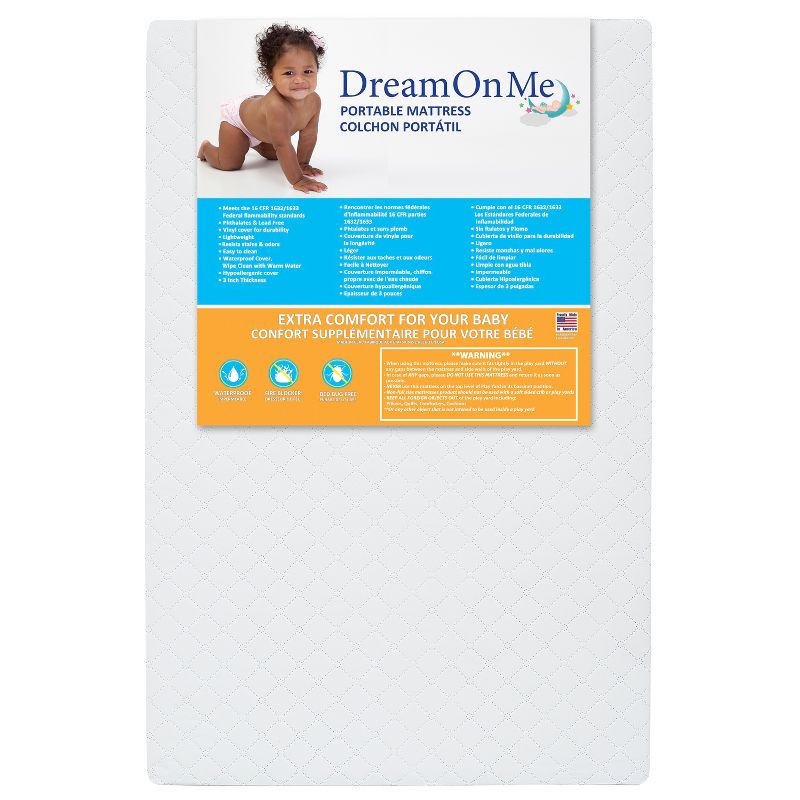 Dream On Me Portable Crib and Toddler Mattresses - White, 4 of 6