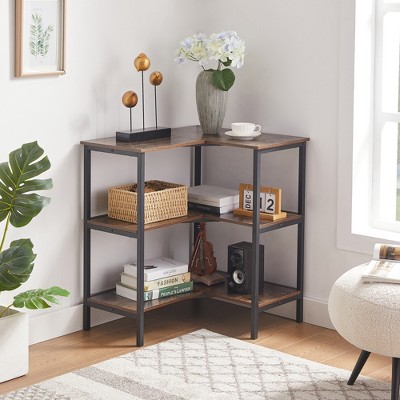 VECELO 3-Tier Open Shelf Corner Cabinet Table, Multipurpose Display Organizer Storage Stand for Small Space or Living Room, Brown/Gray