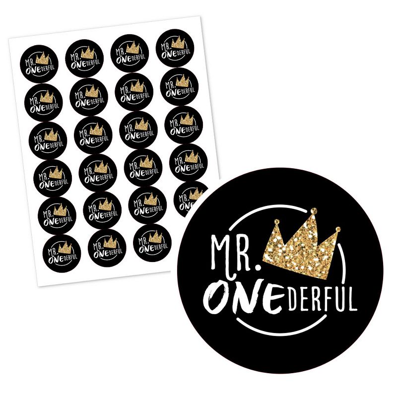 Big Dot of Happiness 1st Birthday Little Mr. Onederful - Boy First Birthday Party Circle Sticker Labels - 24 Count, 2 of 5