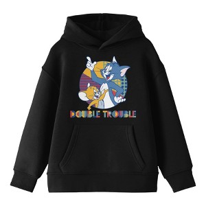 Tom & Jerry Double Trouble Long Sleeve Boys' Black Hooded Sweatshirt - 1 of 3