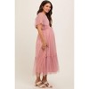 Pinkblush Mauve Dotted Tulle Smocked Maternity Midi Dress - 3 of 4