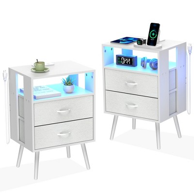 Dolonm 2 Pack Nightstand with Charging Station & Remote LED, 3  Drawers Bedside Table (UL/EPA Certified)