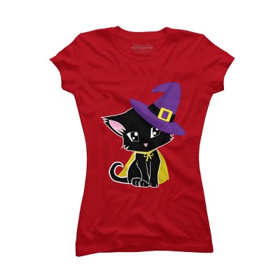 Junior's Design By Humans Halloween Cat By AdrianaOliveira T-Shirt