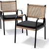Outdoor Dining Chairs Set of 2, Patio Wicker Chairs with Cushions & Armrests for All-Weather - 3 of 4