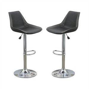 RISOKEYS Adjustable Bar Stool Set -  Set of 2 Modern Dining Kitchen Chairs with Ebony Wax Polyurethane Leather and Chrome Base, Ebony - 1 of 4