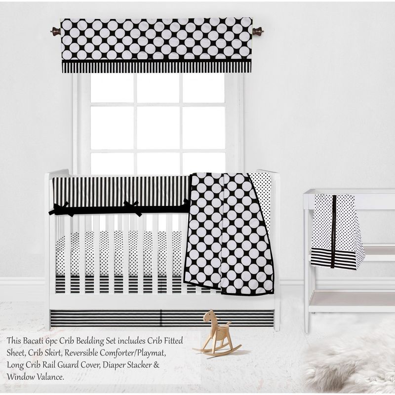 Bacati - Dots Stripes Black/White 6 pc Crib Bedding Set with Long Rail Guard Cover, 5 of 12