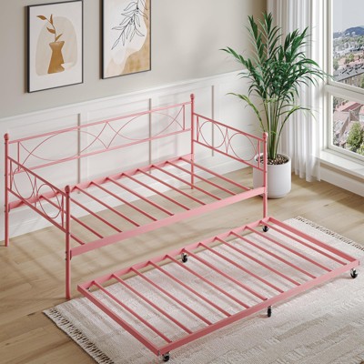 GustoWave Twin Size Daybed Frame, Heavy Duty Metal Slats Mattress Foundation Platform Sofa Bed with Trundle for Bedroom Living Room