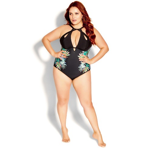 CITY CHIC | Women's Plus Size Cancun Underwire Print 1 Piece - black - 14W