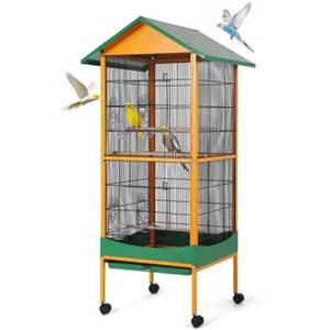 66" Large Standing Bird Cage, Wrought Iron Parrot Cage with Perches & Pull Out Tray, Rolling Bird Cage for Parakeet Cockatiel Lovebird Pigeons - 1 of 4