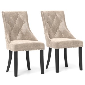 Tangkula Upholstered Dining Chairs Set of 2 Tufted Wingback Chairs w/ Solid Wood Legs - 1 of 4