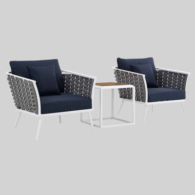 Stance 3pc Outdoor Patio Aluminum Sectional Sofa Navy - Modway