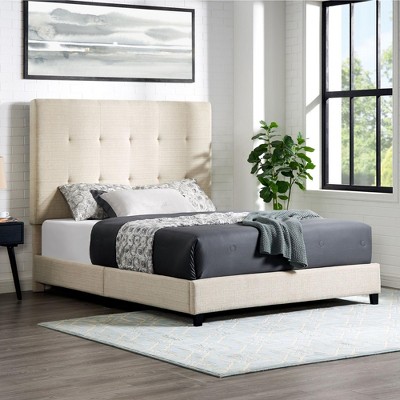 NicBex Modern Queen/King Upholstered Platform Bed Frame with Tufted Headboard,Solid Wood Slats Support,Box Spring Needed,Easy Assembly,Beige