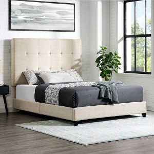 NicBex Modern Queen/King Upholstered Platform Bed Frame with Tufted Headboard,Solid Wood Slats Support,Box Spring Needed,Easy Assembly,Beige - 1 of 4