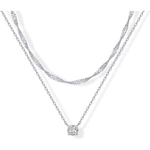 Twisted Singapore & Serpentine Chain Set, 14K Gold Plated with CZ Solitaire & Pear Pendant - 1 of 4