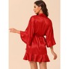 cheibear Women's Satin One Piece Pajama Silky 3/4 Sleeves Tie Waist Loungewear Robes - 3 of 4