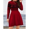 Women Long Sleeve Knitted Crewneck High Waist A-Line Cute Mini Sweater Dress - 4 of 4