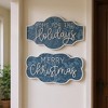 HomeRoots Set of Two Blue And White Christmas Home For The Holidays Wood Wall Decor - 2 of 4