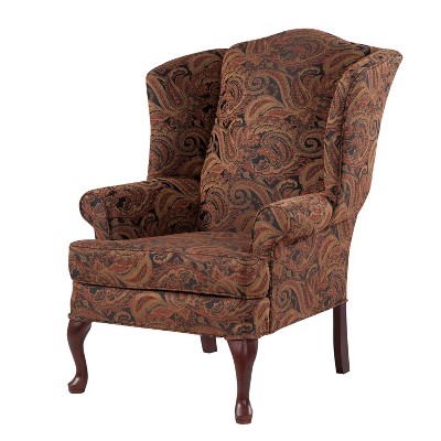 Paisley Cranberry Chenille Wingback Accent Chair with Hardwood Frame